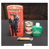 Tins-Telephone Bank; Permalube Motor Oil Bank