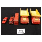 Matchbox-Double Decker Bus; 2-Dump Trucks