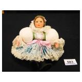 Doll in fancy dress; soft body; Sitting Height-5"