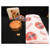 Coca Cola Tins (3); Coca Cola Blanket; Magnet