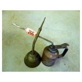 2 Vintage Metal Oil Cans; 1-7" h.; 1-9" h.