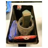 Box of shop items (2) ponchos, flashlight