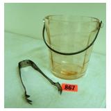 Pink Depression Glass Ice Bucket w/tongs