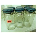 Glass Jar w/Bales; Turquoise Lids; 9¼" h.; (6)