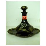 Black Amethyst Glass; Decanter w/Stopper & Tray
