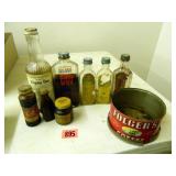 Glass Bottle Collection; Folgers Coffee Can