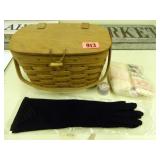 Woven Basket w/Lace; Elbow Length Black Gloves