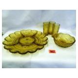 Amber Glass Egg Plate; Bowl; 3-Juice Glasses