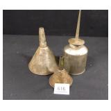 Oil Can and 2 Metal Funnels; Vintage