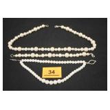 Pearl Like Beaded Necklace/Bracelet, Blouse Collar