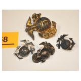 Military Eagle, Globe & Anchor Pin & 3 Lapel Pins