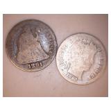 1891 Seated Liberty Dime & 1893 Barber Dime