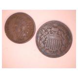 1879 Indian Head Cent & 1869 Two Cent Coin