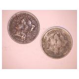 1865 & 1869 Three Cent Coins