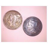 1865 Three Cent Coins (2)