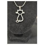 15" Silver Tone Necklace w/Cat Pendant