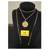 1881 $5 Coin Pendant w/Necklace, Gold Tone Chain