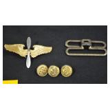 Vintage Military Wings w/Propeller Pin, Buttons