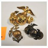 Military Eagle, Globe & Anchor Pin & 2 Lapel Pins