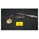 Vintage Brooch, Locket, Nail File, Pin