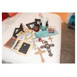 Misc Frames, crosses, turquoise tray