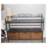 Decorative Shelf with Wicker Baskets/ Small Lamp