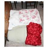 Quilt, blankets, mattress pad