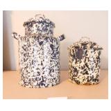 Blue/White Enamel Jars (2) 8.5"tall/6"tall