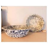 Blue/White enamel Bowls 12" and 11" diameter