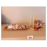 Red/White enamel Butter dish and S&P holder
