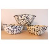Blue/white enamel Bowls 8.5" diameter (3)