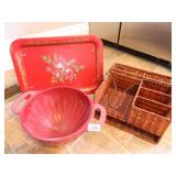 Metal Dinner Tray 17.5"x13"; colander; Utensil Bas