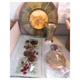 Pine Cone Décor; Clock, Rectangle Dish, metal cup