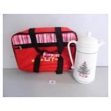 Casserole Carrier; Christmas Pitcher thermos