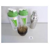 Plastic shaker bottles (2) martini shaker; glass b