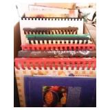 Box of Cookbooks (about 15) 2 metal bookends