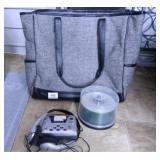 Tote bag, blank CDs and walkman