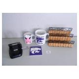Mugs, letter file, hole punch, K-state File
