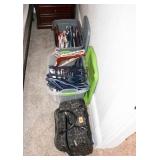 2 totes full of hangers/small overnight bag