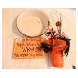 Halloween Décor and enamel bowl