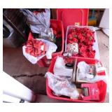 Christmas Décor, bows, poinsetias, house trinkets