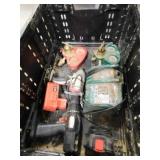 Misc. cordless tools w/plastic crate