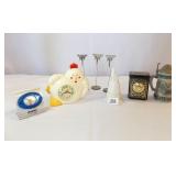 Clocks (2), Avon (3), Picture Holders (3)