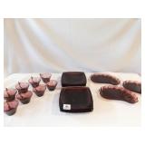 Purple Glass Snack Trays (11), Cups (8)