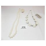 White Necklace, Clip Earring Sets (2)