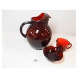 Anchor Hocking Ruby Pitcher, Sauce, Creamer
