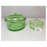 Green Glass Round Holders with Lids (2)