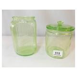 Green Glass Canisters (2) only one Lid