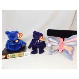 Beanie Babies (3) and Case
