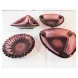 Purple Glass Ashtrays (4)
